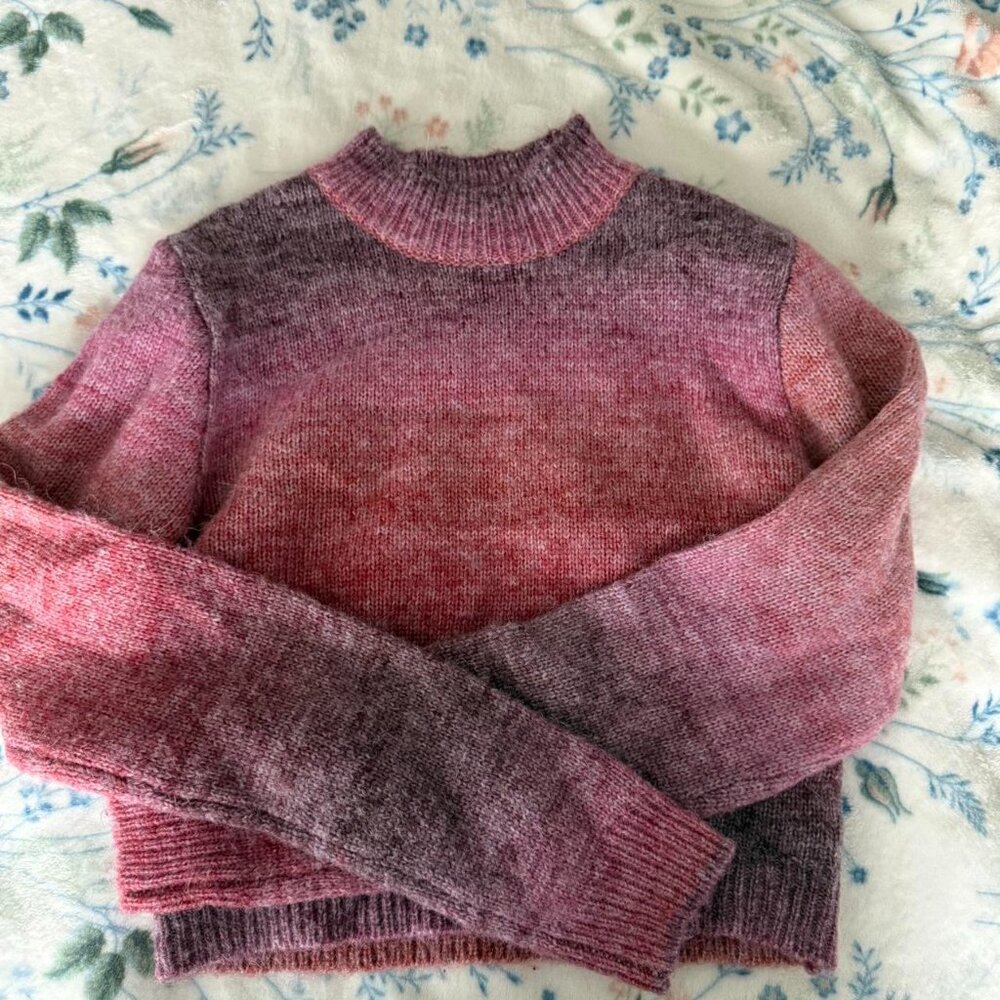 Pink red orange ombré cropped sweater